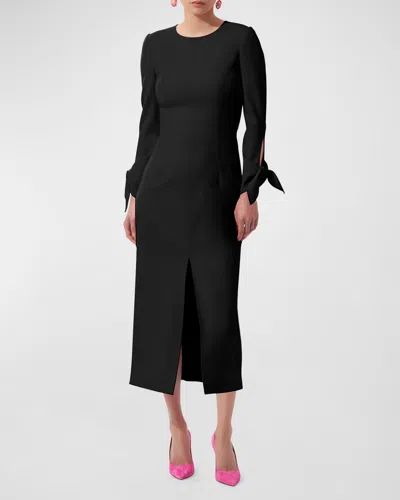 Carolina Herrera Wrist-tie Wool Midi Dress In Black