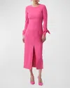 Carolina Herrera Sleeve-tie Wool-blend Midi Dress In Flamingo