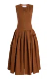 Carolina Herrera Zipped Cotton Midi Dress In Brown