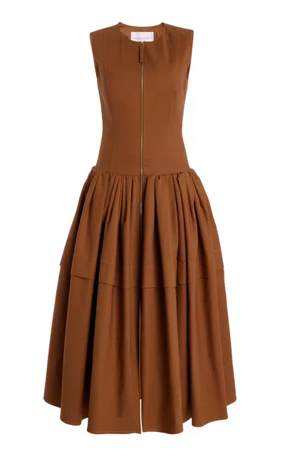 Carolina Herrera Zipped Cotton Midi Dress In Brown
