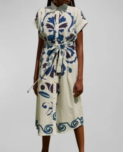 Pre-owned Carolina K $346  Women's White Valerie Tie-belt Printed Kaftan Dress Size Small