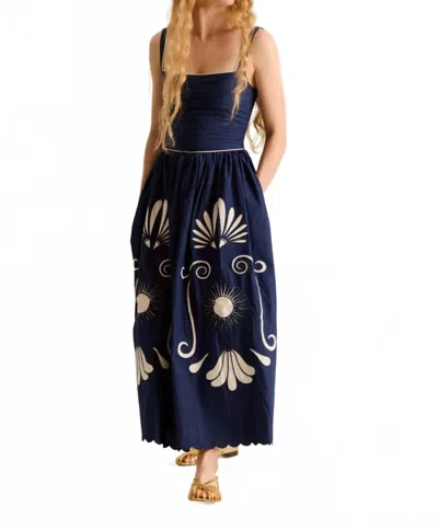 Carolina K Almara Embroidered Midi Dress In Poseidon In Blue