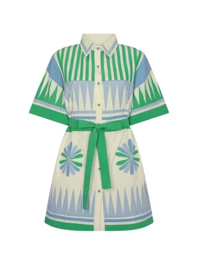 Carolina K Amaia Embroidered Belted Shirt Dress In Green