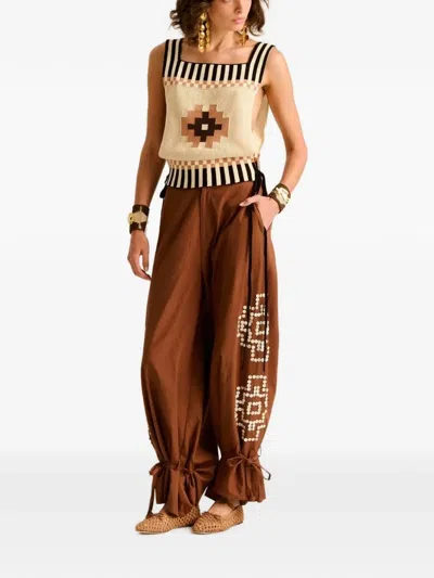 Carolina K Andrea Drawstring-hem Trousers In Brown