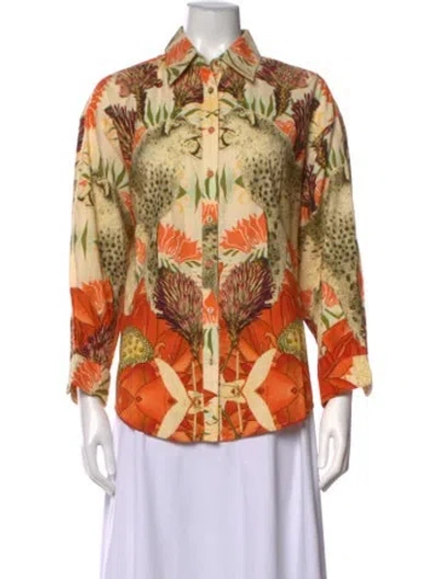 Pre-owned Carolina K Animal Print Long Sleeve Blouse In Yellow