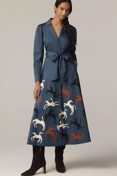 Carolina K Caroline K Anais Long Sleeve V-neck Dress In Blue