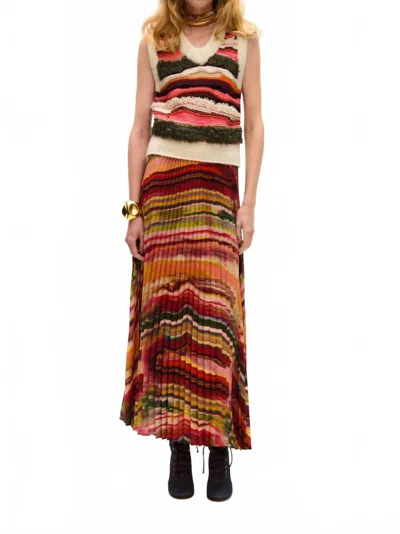 Carolina K Cleo Pleated Midi Skirt In Ruby Marble In Multi
