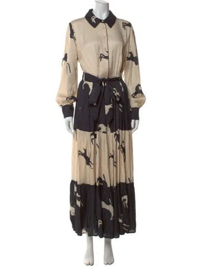 Pre-owned Carolina K Colorblock Pattern Long Dress In Neutral