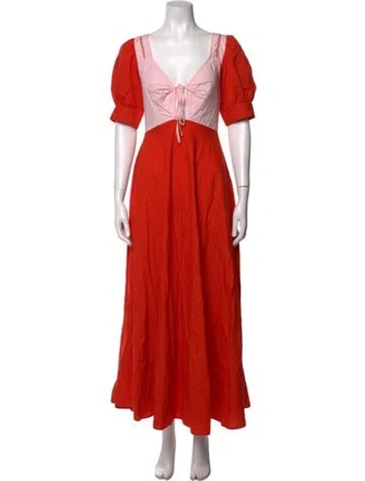 Pre-owned Carolina K Colorblock Pattern Long Dress In Orange