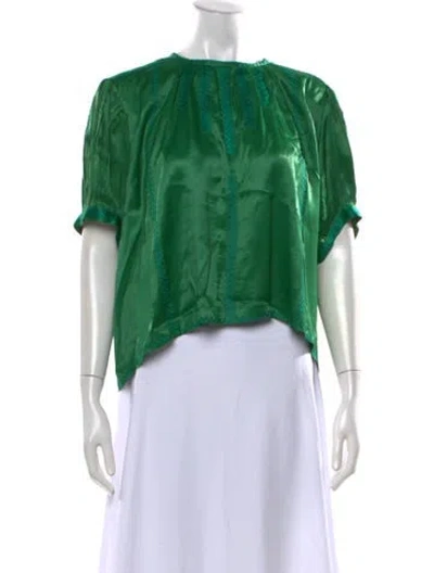 Pre-owned Carolina K Crew Neck Short Sleeve Blouse In Green