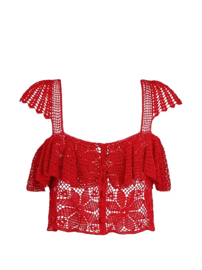 Carolina K Crochet-knit Ruffled Top In Red