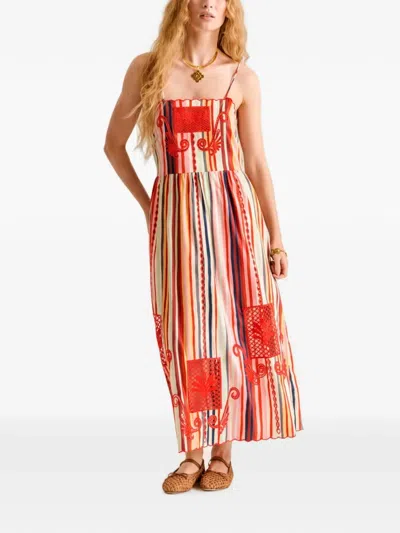 Carolina K Della Embroidered-striped Dress In Multi
