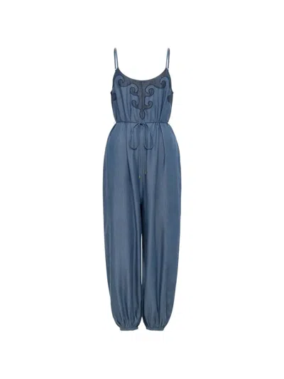 Carolina K Embroidered Appliqué Jumpsuit In Blue