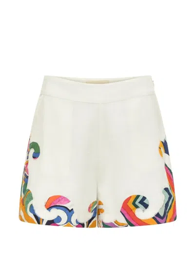 Carolina K Embroidered Scalloped-hem Shorts In Neutral