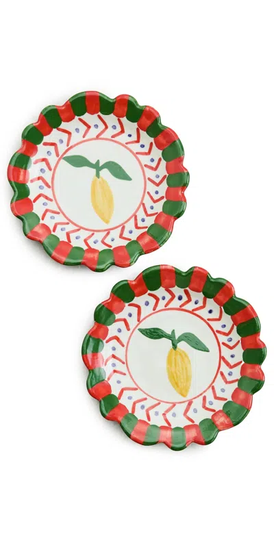 Carolina K Etched Flower Dessert Plate Set Of Two Red Green In Multi