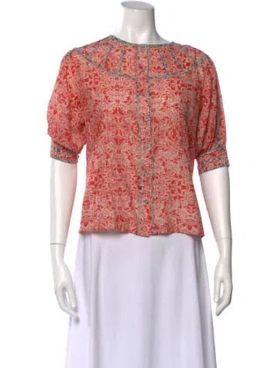 Pre-owned Carolina K Floral Print Crew Neck Blouse In Red