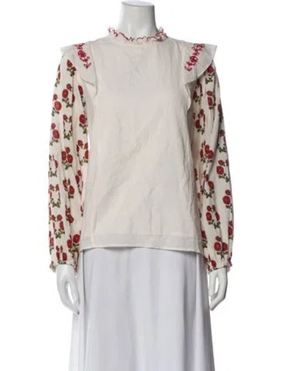 Pre-owned Carolina K Floral Print Crew Neck Blouse In White