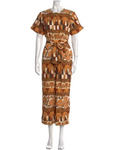 Pre-owned Carolina K Floral Print Crew Neck Jumpsuit In Orange