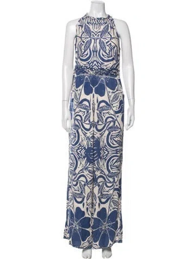 Pre-owned Carolina K Floral Print Halterneck Jumpsuit In Blue