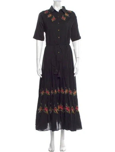 Pre-owned Carolina K Floral Print Long Dress In Black