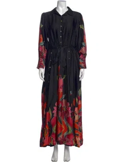 Pre-owned Carolina K Floral Print Long Dress In Black