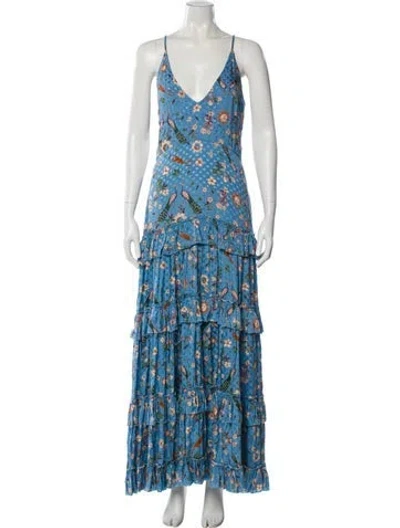 Pre-owned Carolina K Floral Print Long Dress In Blue
