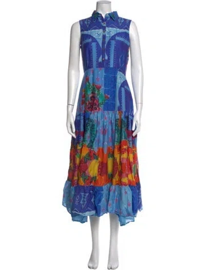 Pre-owned Carolina K Floral Print Long Dress In Blue