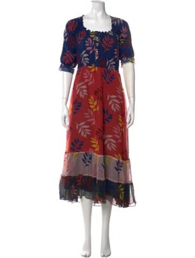 Pre-owned Carolina K Floral Print Long Dress In Blue/red