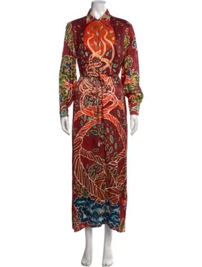 Pre-owned Carolina K Floral Print Long Dress In Burgundy