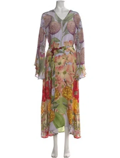 Pre-owned Carolina K Floral Print Long Dress In Grey