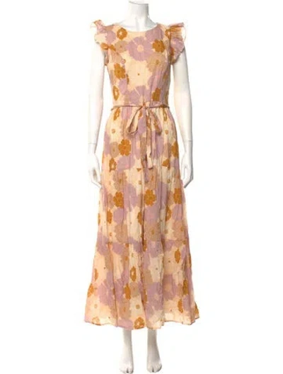 Pre-owned Carolina K Floral Print Long Dress In Neutral