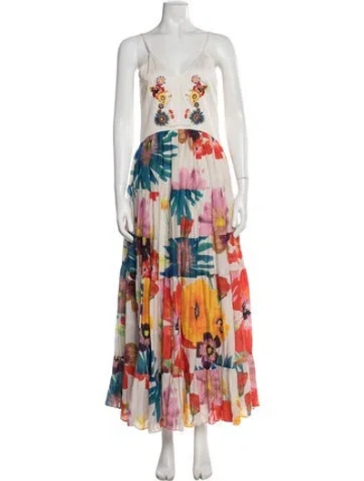 Pre-owned Carolina K Floral Print Long Dress In Neutral