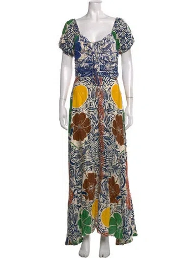 Pre-owned Carolina K Floral Print Long Dress In Neutrals