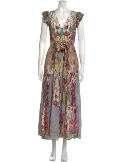 Pre-owned Carolina K Floral Print Long Dress In Neutrals