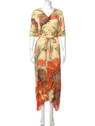Pre-owned Carolina K Floral Print Long Dress In Orange