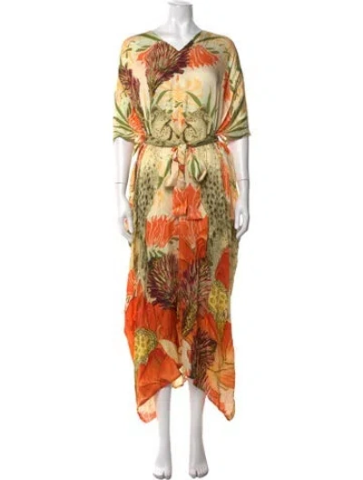 Pre-owned Carolina K Floral Print Long Dress In Orange