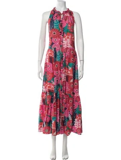 Pre-owned Carolina K Floral Print Long Dress In Pink/red