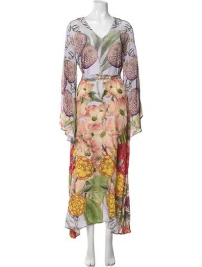 Pre-owned Carolina K Floral Print Long Dress W/ Tags In Purple/red