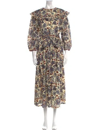 Pre-owned Carolina K Floral Print Long Dress In White