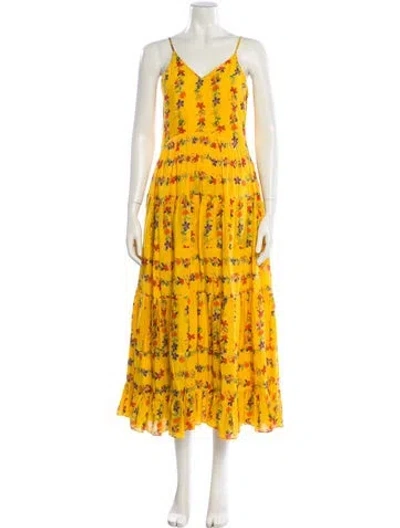 Pre-owned Carolina K Floral Print Long Dress In Yellow