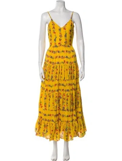 Pre-owned Carolina K Floral Print Long Dress In Yellow