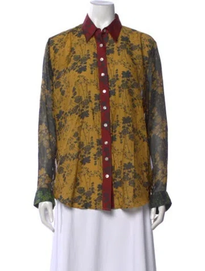 Pre-owned Carolina K Floral Print Long Sleeve Blouse In Yellow