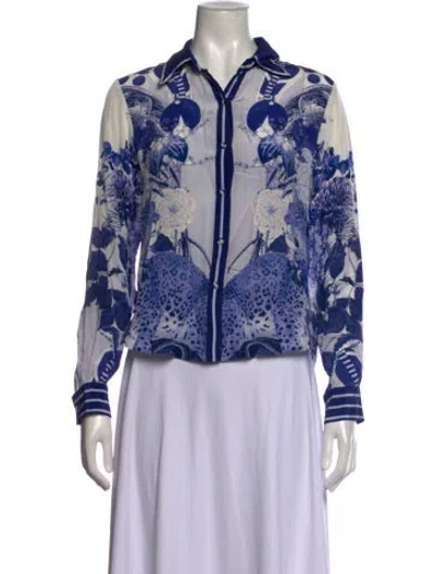 Pre-owned Carolina K Floral Print Long Sleeve Top In Blue