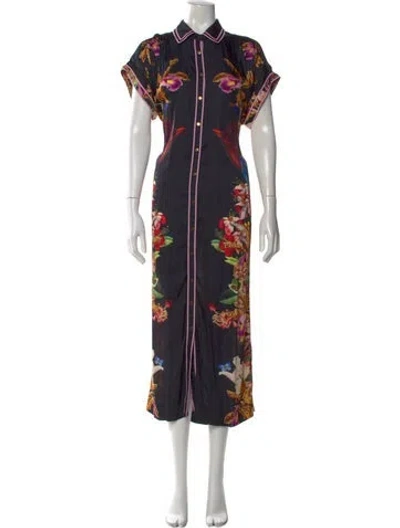 Pre-owned Carolina K Floral Print Midi Length Dress In Black