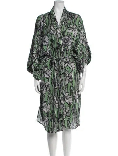 Pre-owned Carolina K Floral Print Midi Length Dress In Blue/green