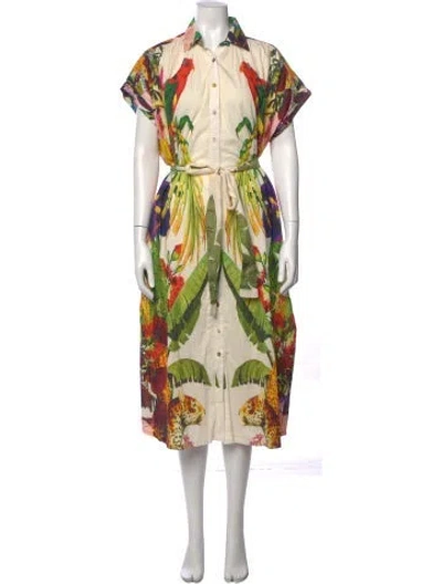 Pre-owned Carolina K Floral Print Midi Length Dress In Neutral