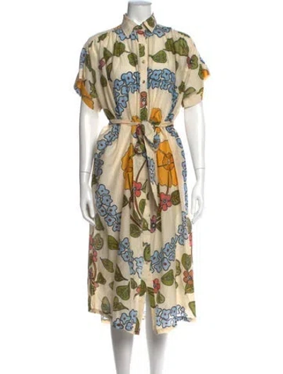 Pre-owned Carolina K Floral Print Midi Length Dress In Neutral