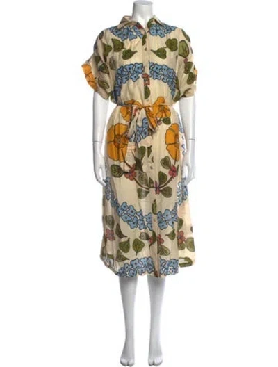 Pre-owned Carolina K Floral Print Midi Length Dress In Neutral