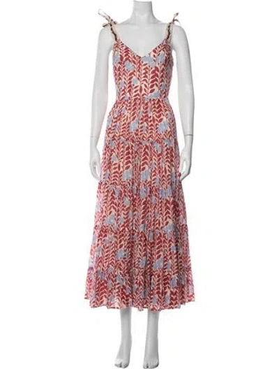 Pre-owned Carolina K Floral Print Midi Length Dress In Neutrals