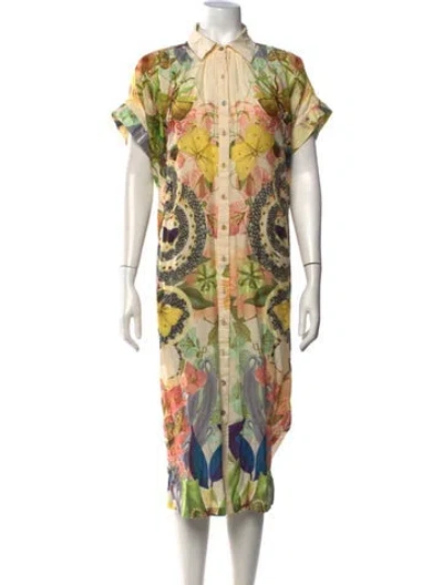 Pre-owned Carolina K Floral Print Midi Length Dress In Neutrals